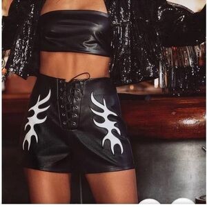 12th Tribe Danica Black Faux Leather Flame Shorts & matching button down top